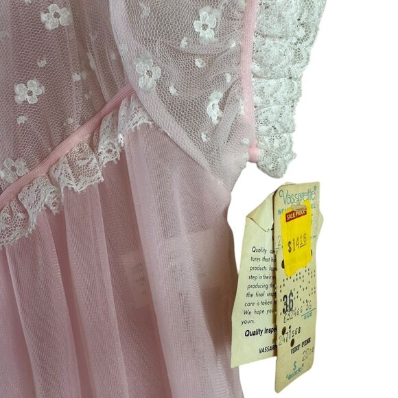 NOS Vintage 60's Vassarette Pink Nylon Chiffon Robe Nightgown Size 36 Full Sweep - Picture 6 of 10